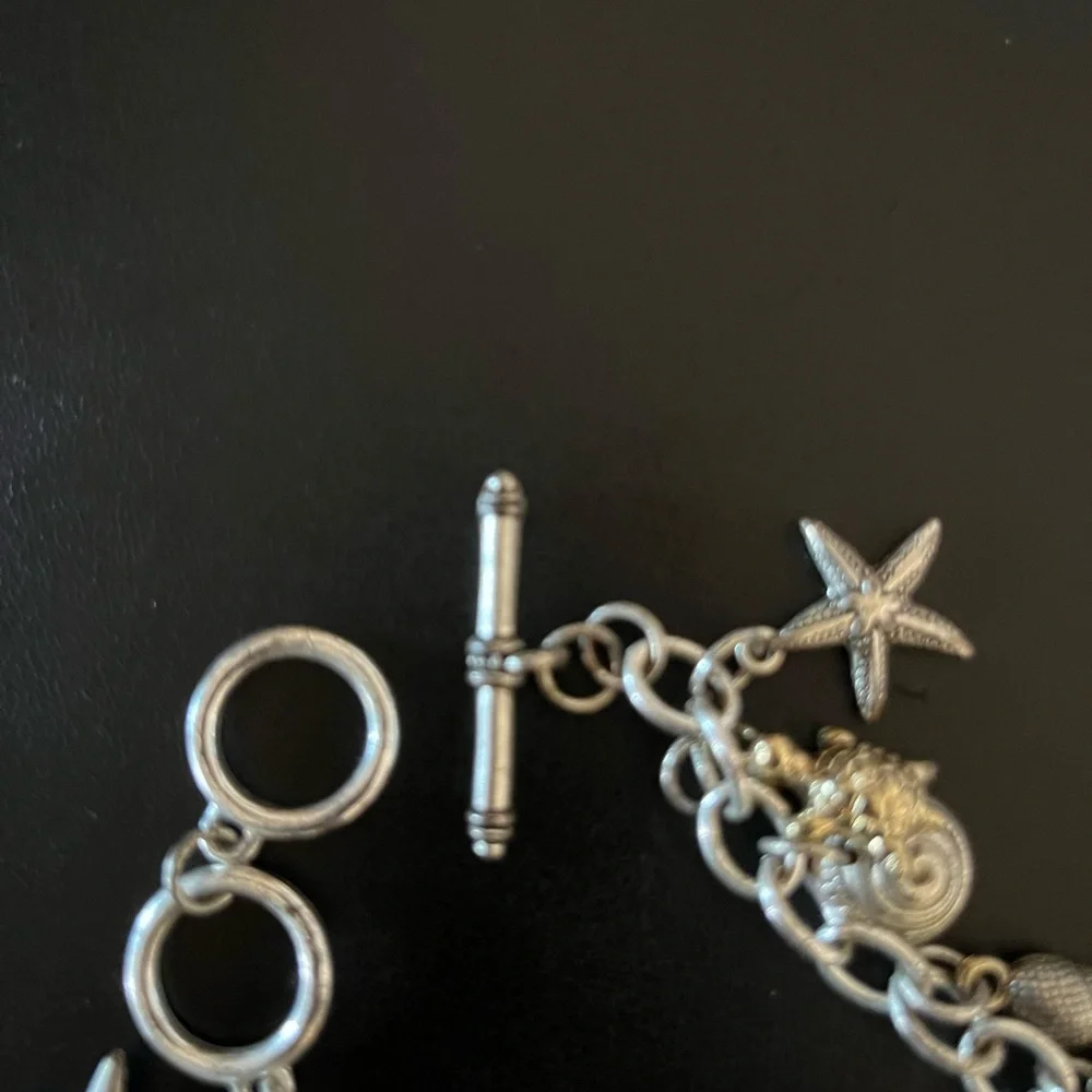 EUC Seashore Beach-y Silver/Gold tone Charm Bracelet with Toggle Closure- 7 1/2” - Picture 5 of 6